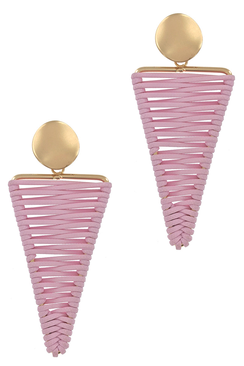 Pink Leather Thread Gold Matte Earrings