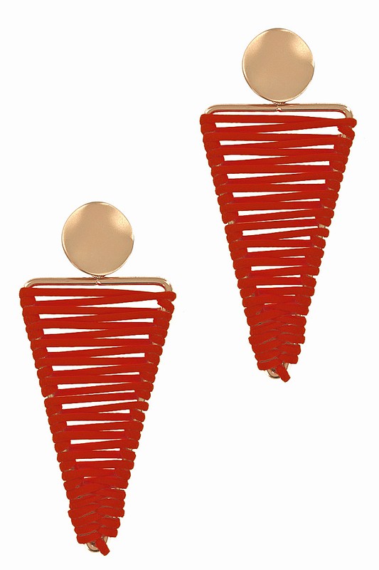 Red Leather Thread Gold Matte Earrings