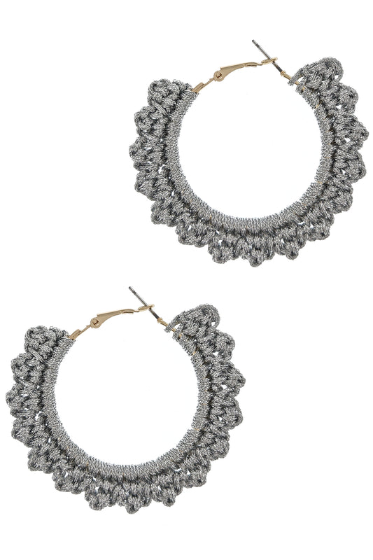 Grey Crochet Hoop Earrings