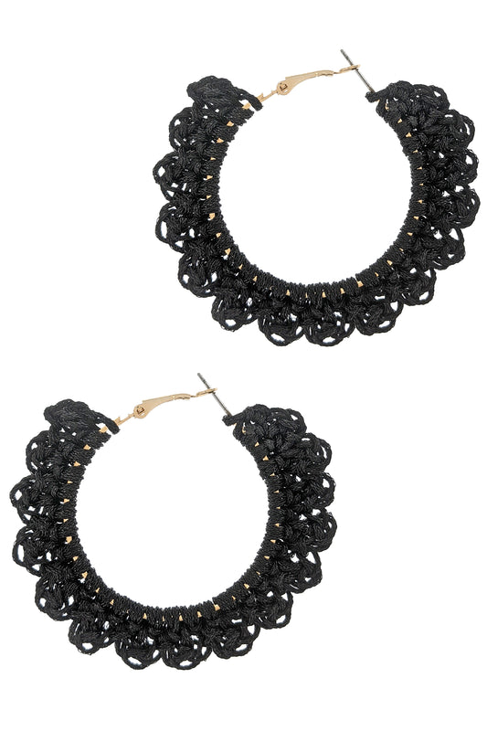 Black Crochet Hoop Earrings