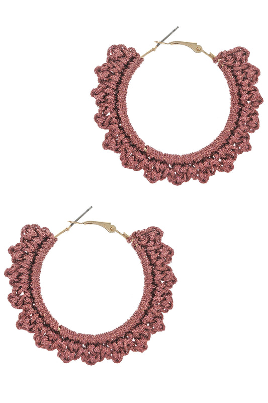 Pink Crochet Hoop Earrings