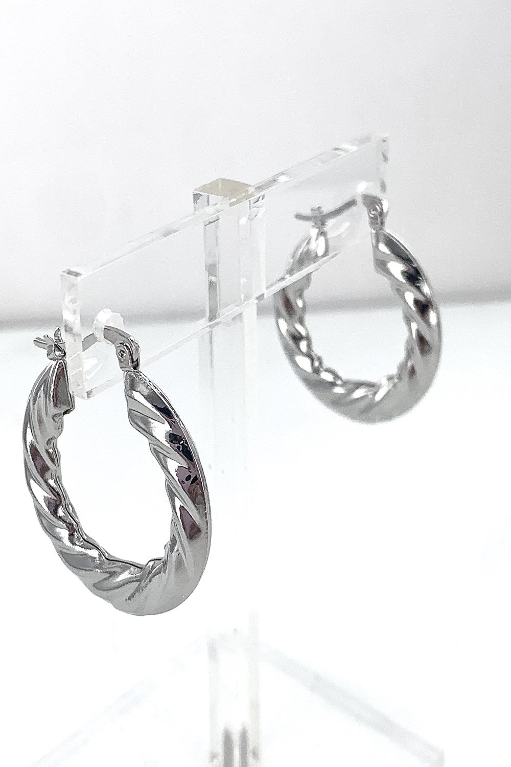 Silver Twisted Hoop Earrings
