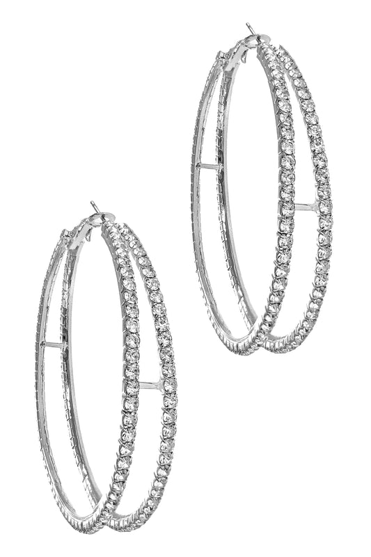 Silver Double Rhinestone Hoop Earring
