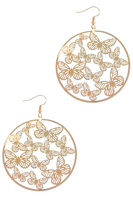Worn Gold Butterfly Round Earring