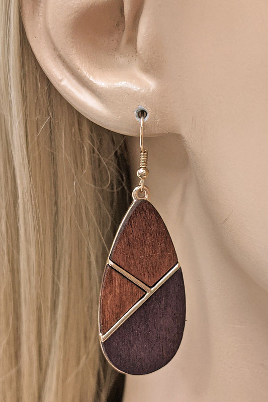 Brown Teardrop Wood Earrings