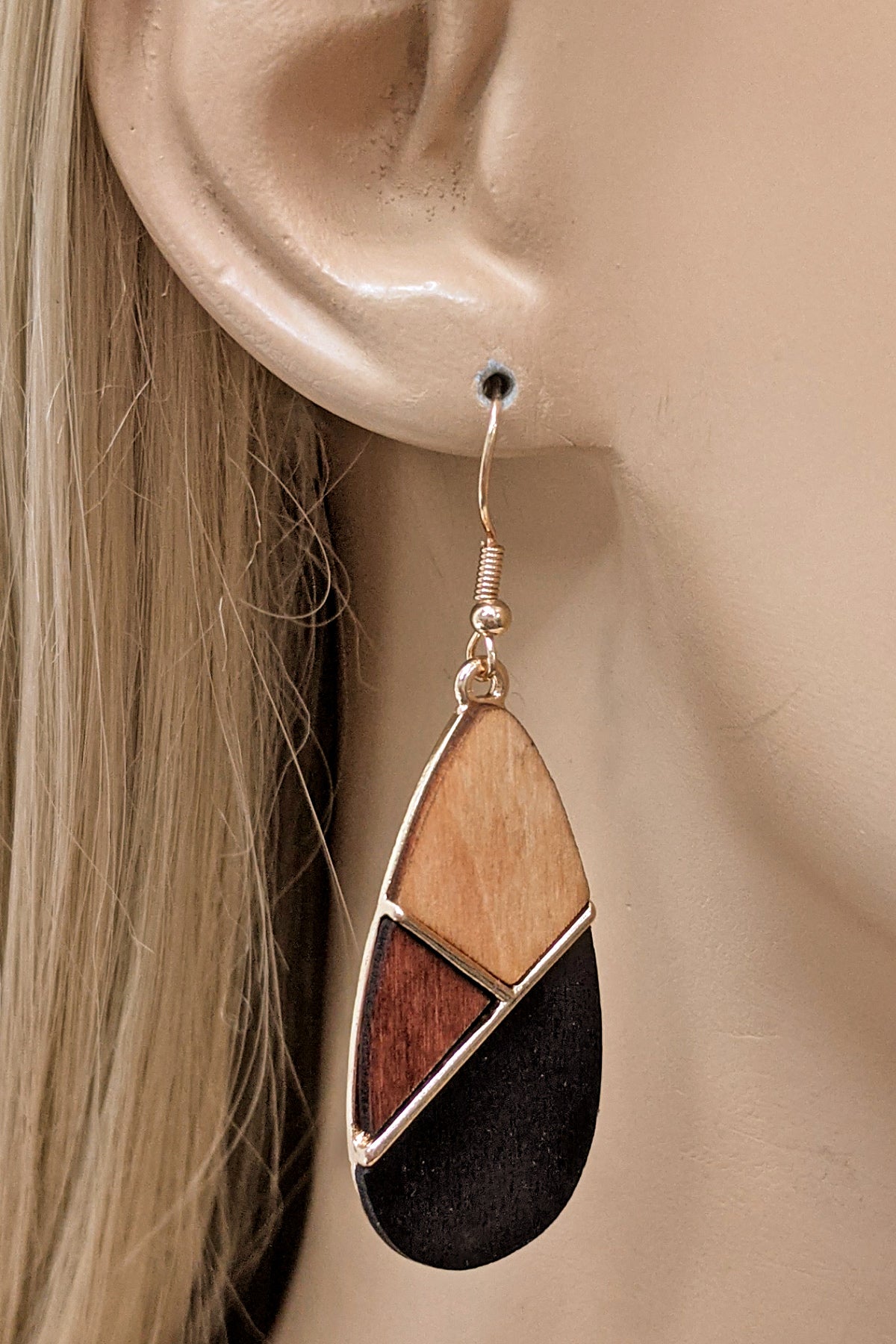 Teardrop Wood Metal Earrings