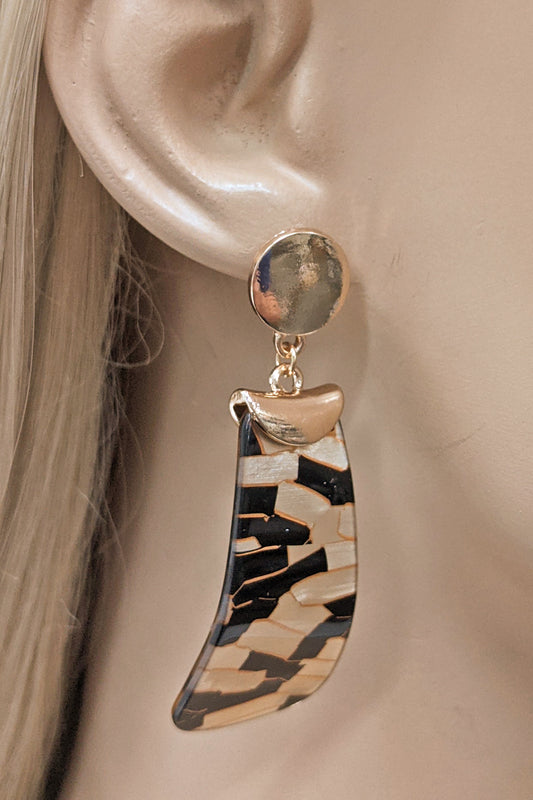 Dark Khaki Two Tone Acrylic Dangle Earrings