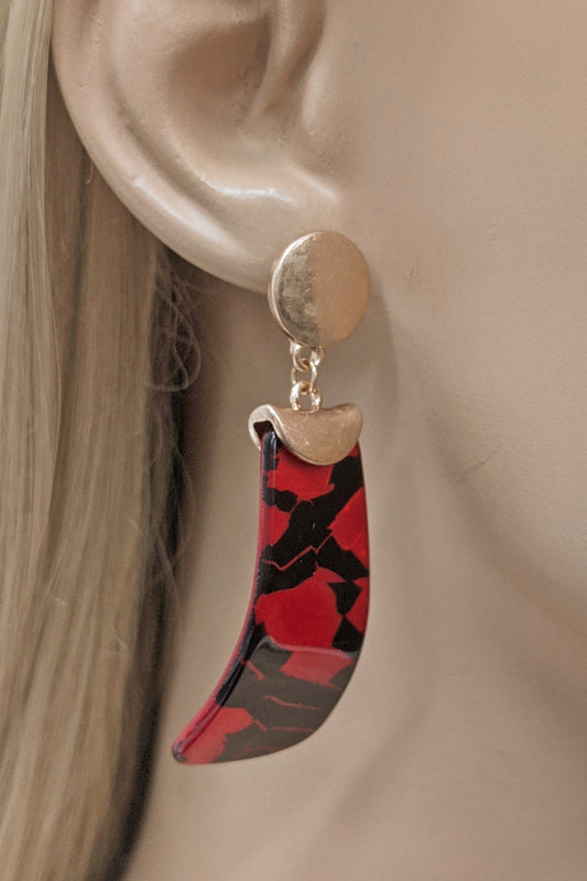 Red Two Tone Acrylic Dangle Earrings