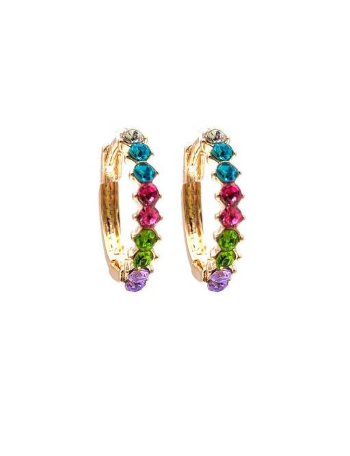 Multi Color Rhinestone Gold Dipped Small Hoop Earring