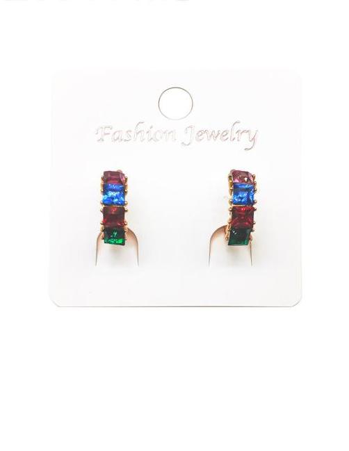 Multi-Color Rhinestone Small Hoop Earring Gold Dipped