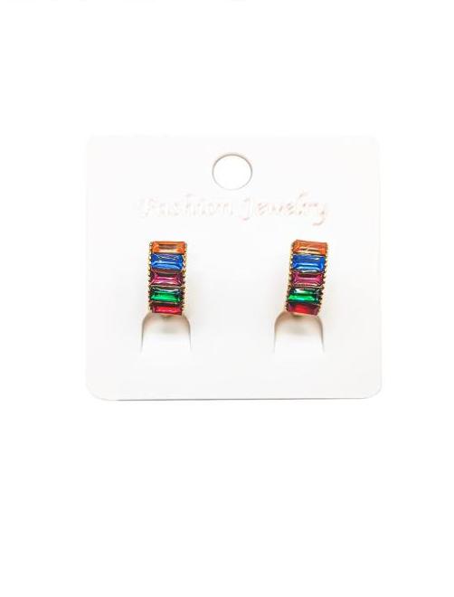 Multi-Color Rhinestone Small Hoop Gold Dipped Earring
