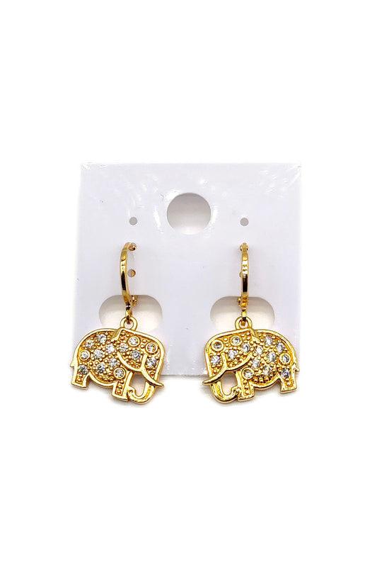Rhinestone Elephant Earring Gold Dipped