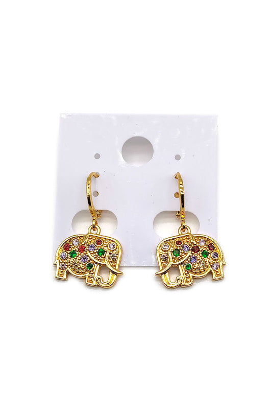 Rhinestone Elephant Earrings Gold Dipped