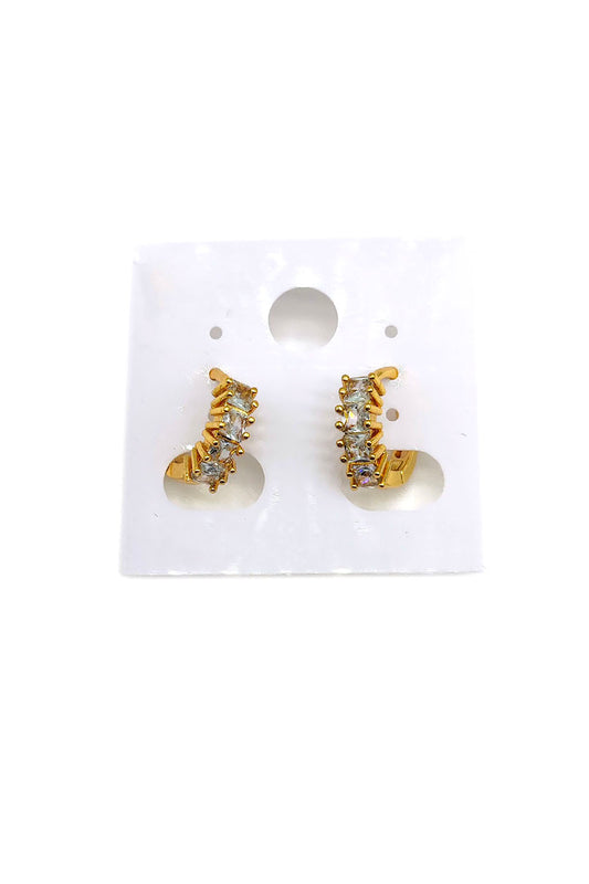 Rhinestone Mini Hoop Earring Gold Dipped