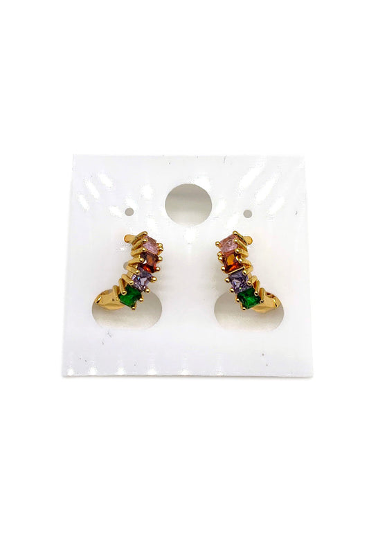 Multi Color Rhinestone Mini Hoop Earring Gold Dipped