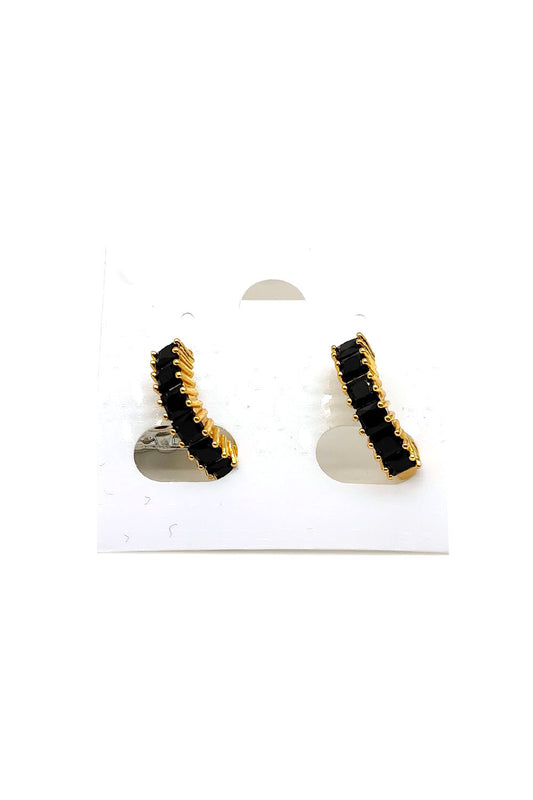 Rhinestone Mini Hoop Earring Gold Dipped