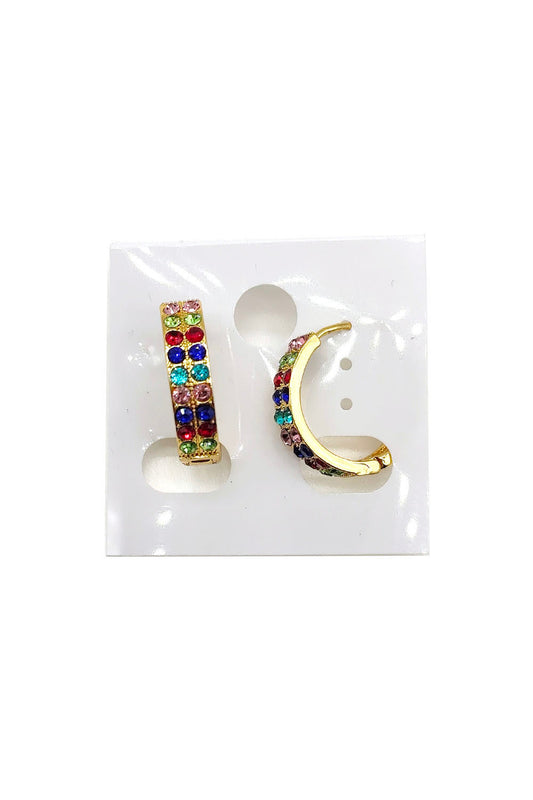 Rhinestone Mini Hoop Earring Gold Dipped