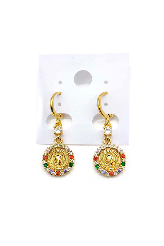 Multi-color Gold Dipped Virgen De Guadalupe Earring
