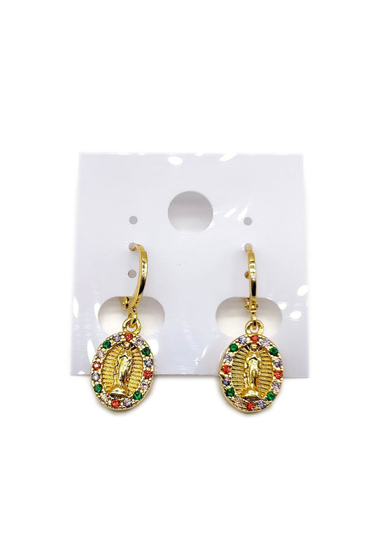 Multi-color Gold Dipped Virgen De Guadalupe Earring