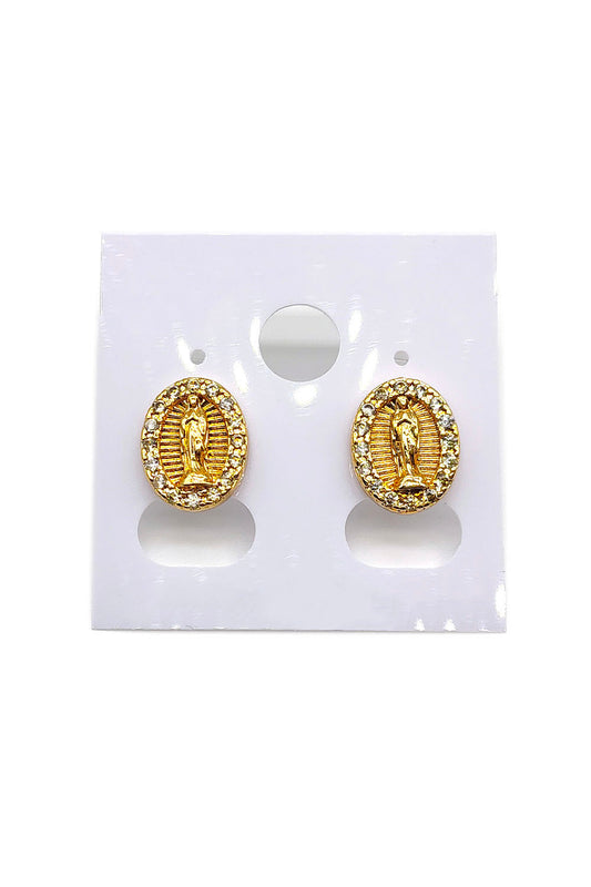 Gold Dipped Virgen De Guadalupe Stud Earring