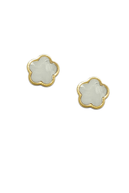 White Clover Stud Gold Dipped Earrings