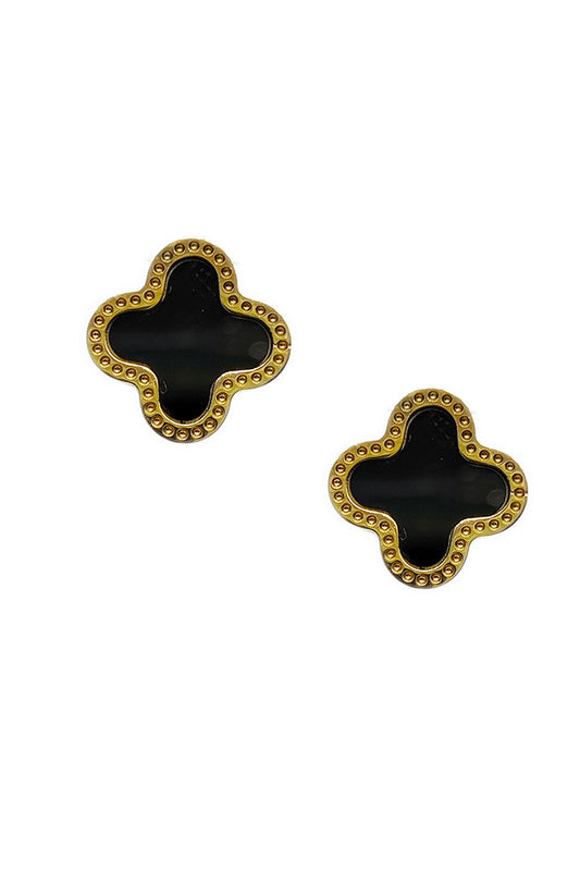 Gold Stainless Steel Clover Design Earrings