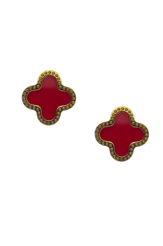 Red Gold Stainless Steel Clover Deign Earrings