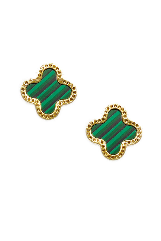 Green Stainless Steel Clover Design Earrings
