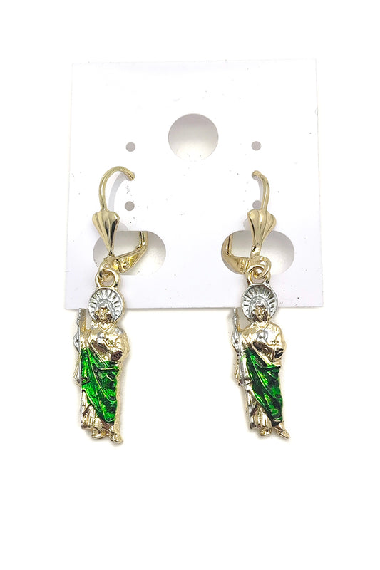Gold Dipped San Judas Tadeo Dangle Earrings