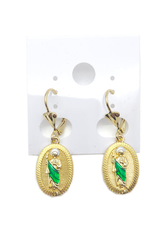 Gold Dipped San Judas Tadeo Dangle Earrings