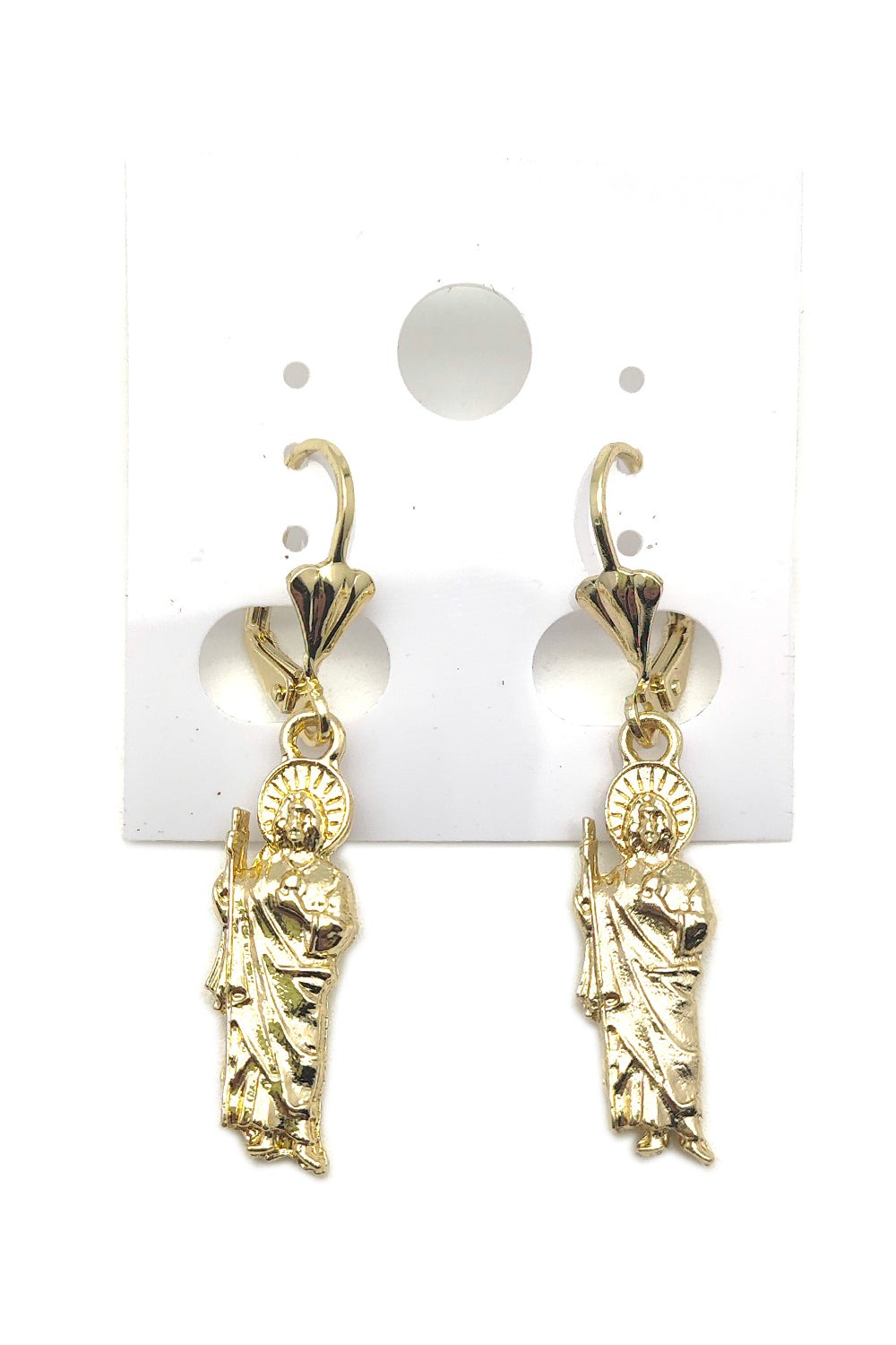 Gold Dipped San Judas Tadeo Dangle Earrings