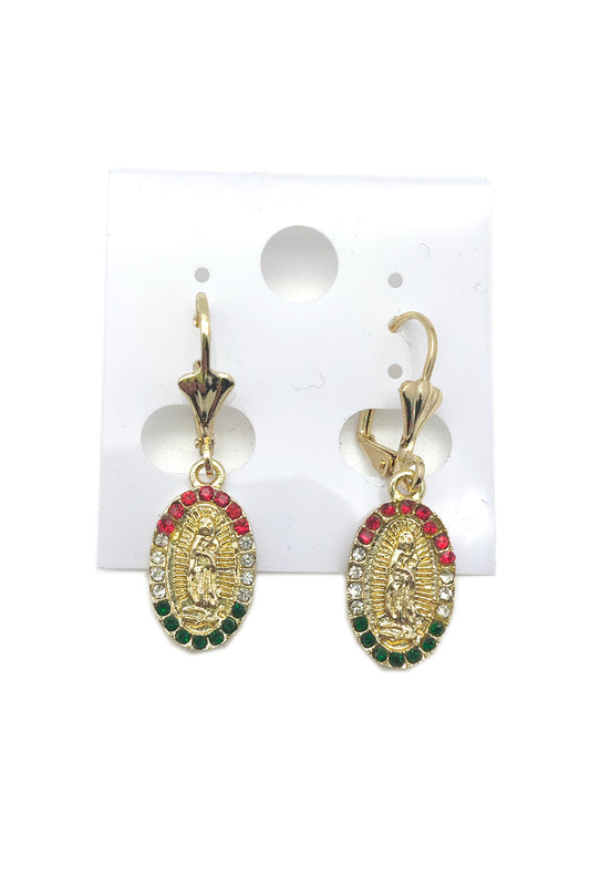 Gold Dipped Virgen De Guadalupe Dangle Earrings