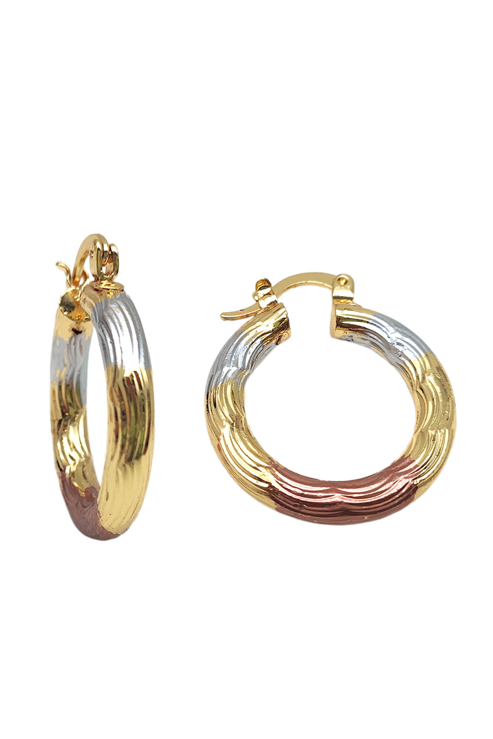 Gold Plated 3-Tone Small Hoop Earrings