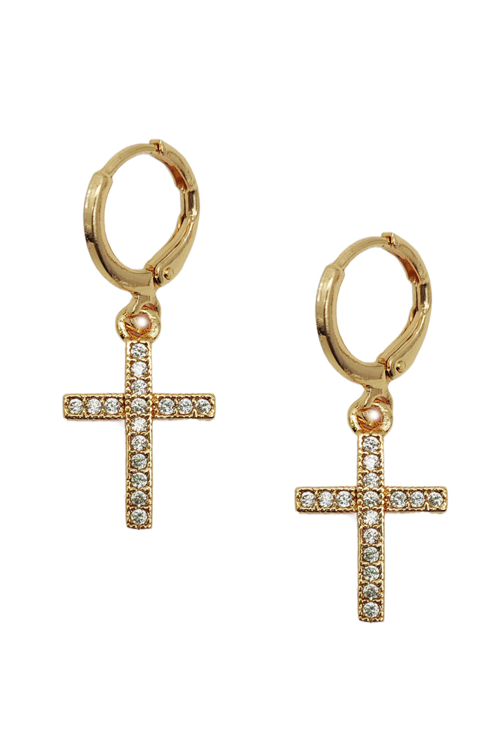 Gold Dipped Cross Dangle Earrings