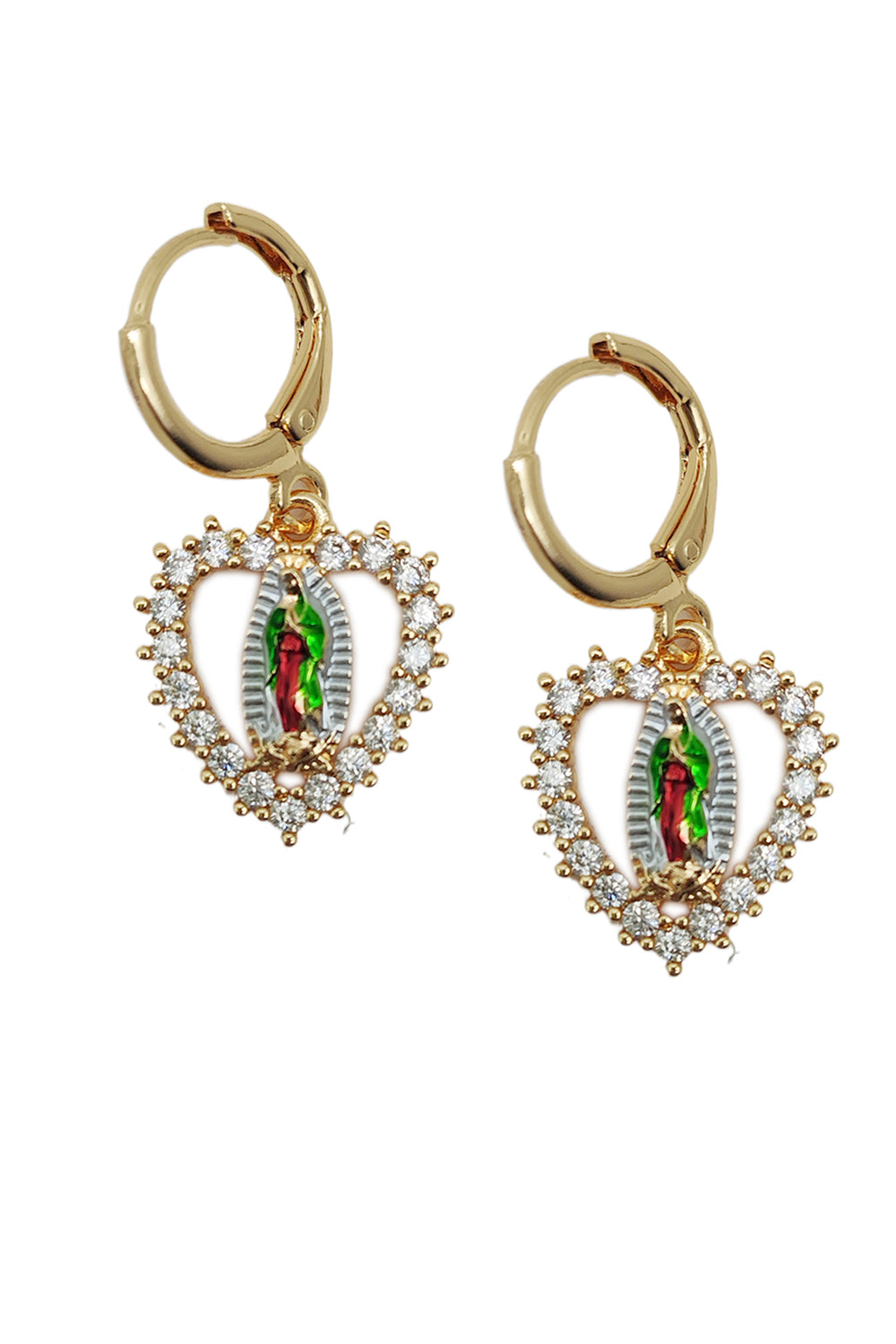 Religious Gold Dipped Heart Dangle Earrings