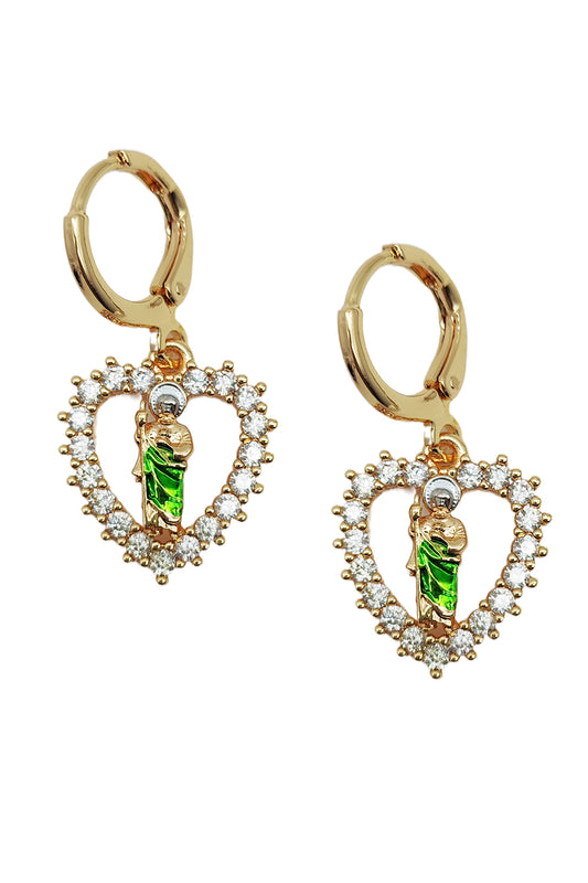 San Judas Gold Dipped Heart Dangle Earrings
