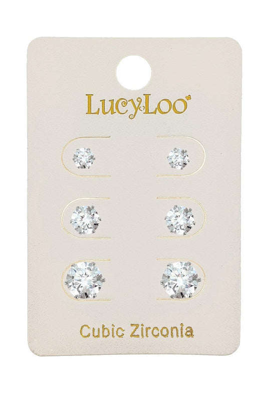 Silver 3-Pair Cubic Zirconia Earring