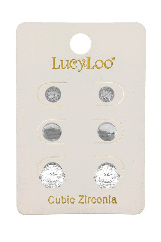 3-Pair Silver Cubic Zirconia Earring