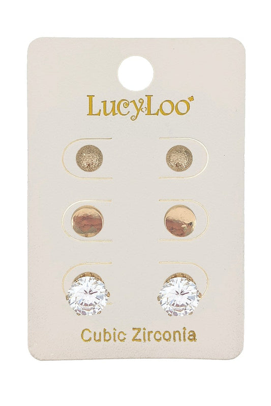 3-Pair Gold Cubic Zirconia Earring