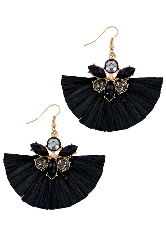 Black Raffia Stone Earring