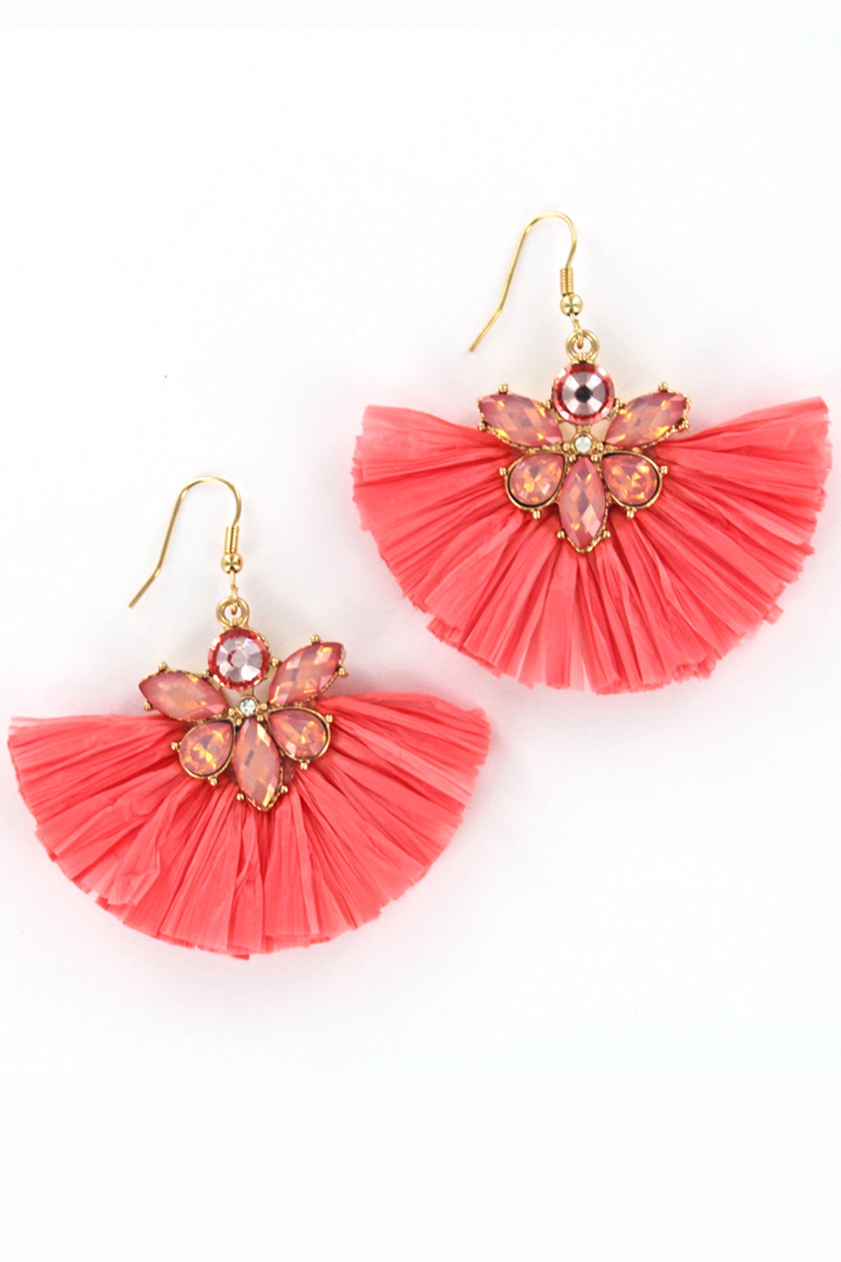 Pink Raffia Stone Earrings