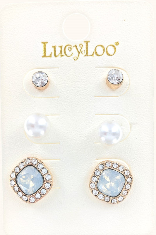 3-Pair Opal color Stone Earring