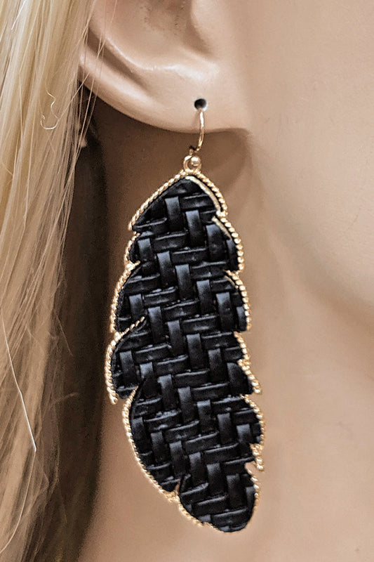 Black Faux Leather Leaf Earrings