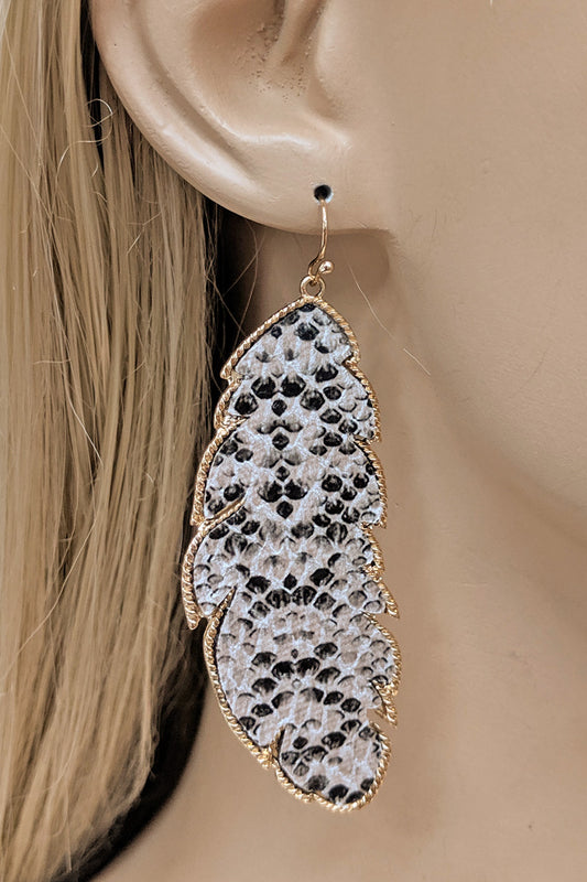 Dark Animal Print Faux Leather Leaf Earrings