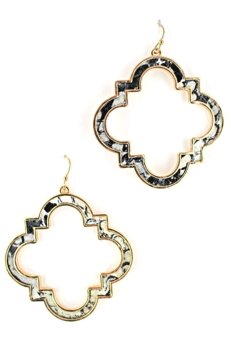 Light Animal Print Clover Drop Earrings