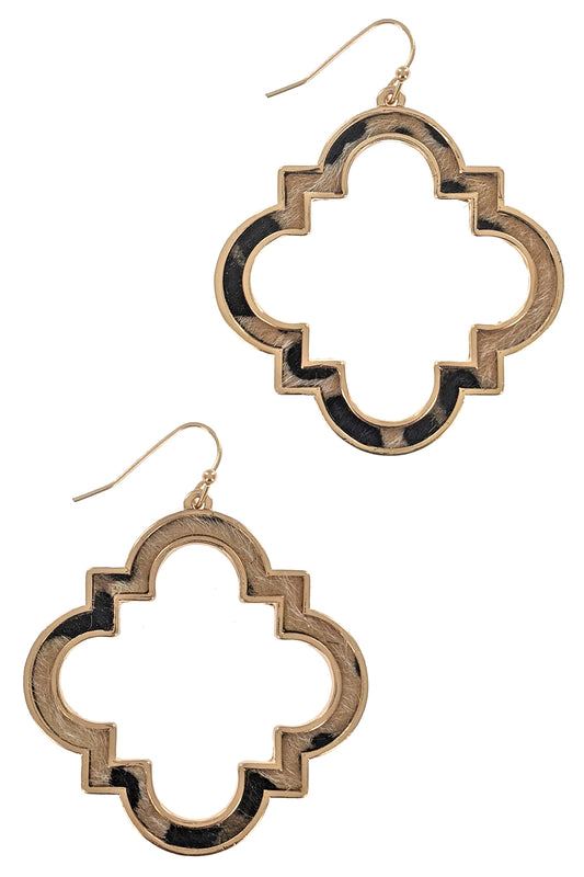 Animal Print Clover Drop Earrings