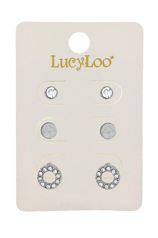 3-Pair Silver Round stud Earring
