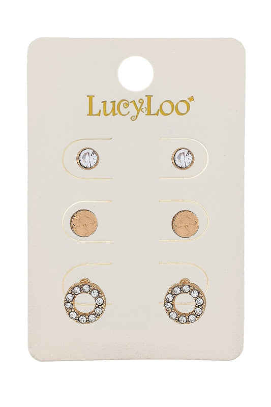 3-Pair Gold Round stud Earring