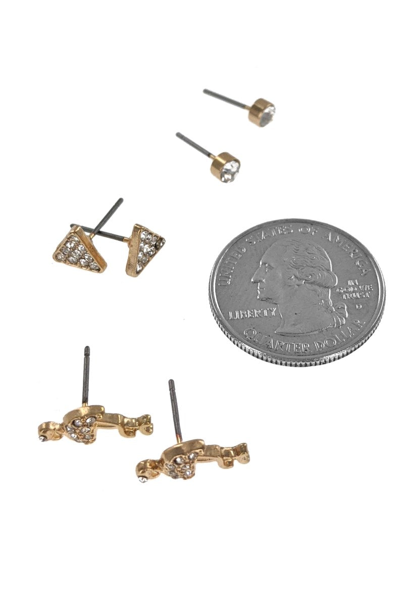 3-Pair Gold Flamingo Stud Earrings