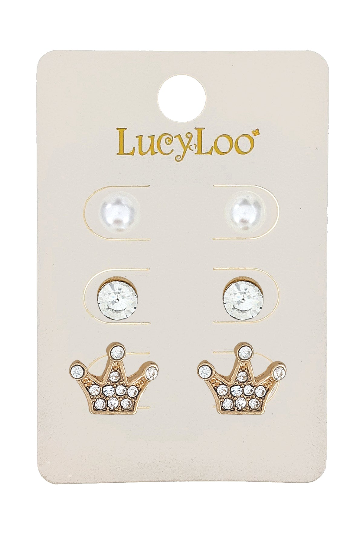 3-Pair Gold Crown Earrings